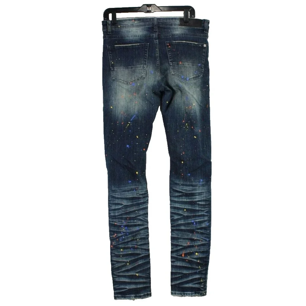 GFTD Los Angeles Distressed‎ Slim Jeans Mens 32 Blue Paint Splatter Streetwear